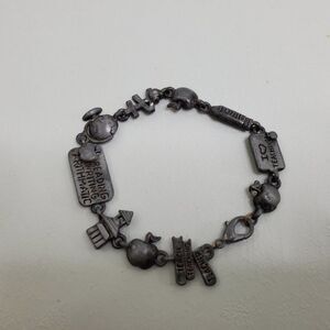 Teacher Charm Bracelet Gray Silver Tone 7.5‎ Inch G